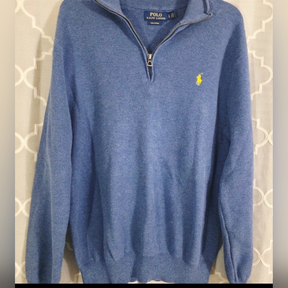 Polo by Ralph Lauren Blue Half-Zip Sweater with Yellow Pony Logo